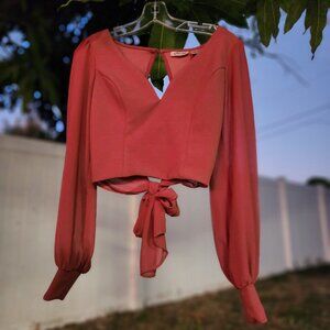 Buckle Willow & Root Backless Back Tie Crop Top Flowy Top XS- DUSTY ROSE PINK